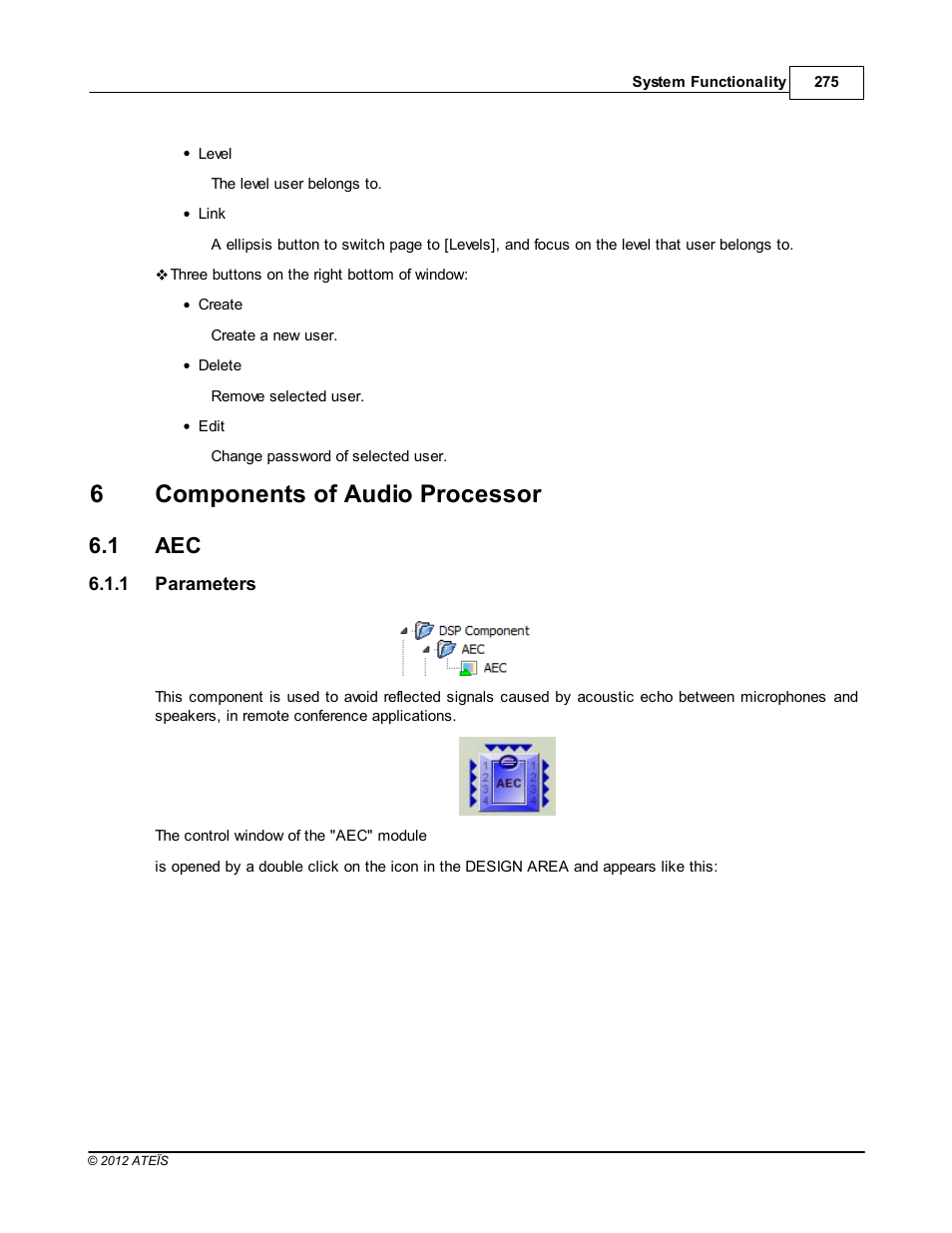 Components of audio processor, Parameters, 6components of audio processor | 1 aec | ATEIS IDA8C User Manual | Page 275 / 446