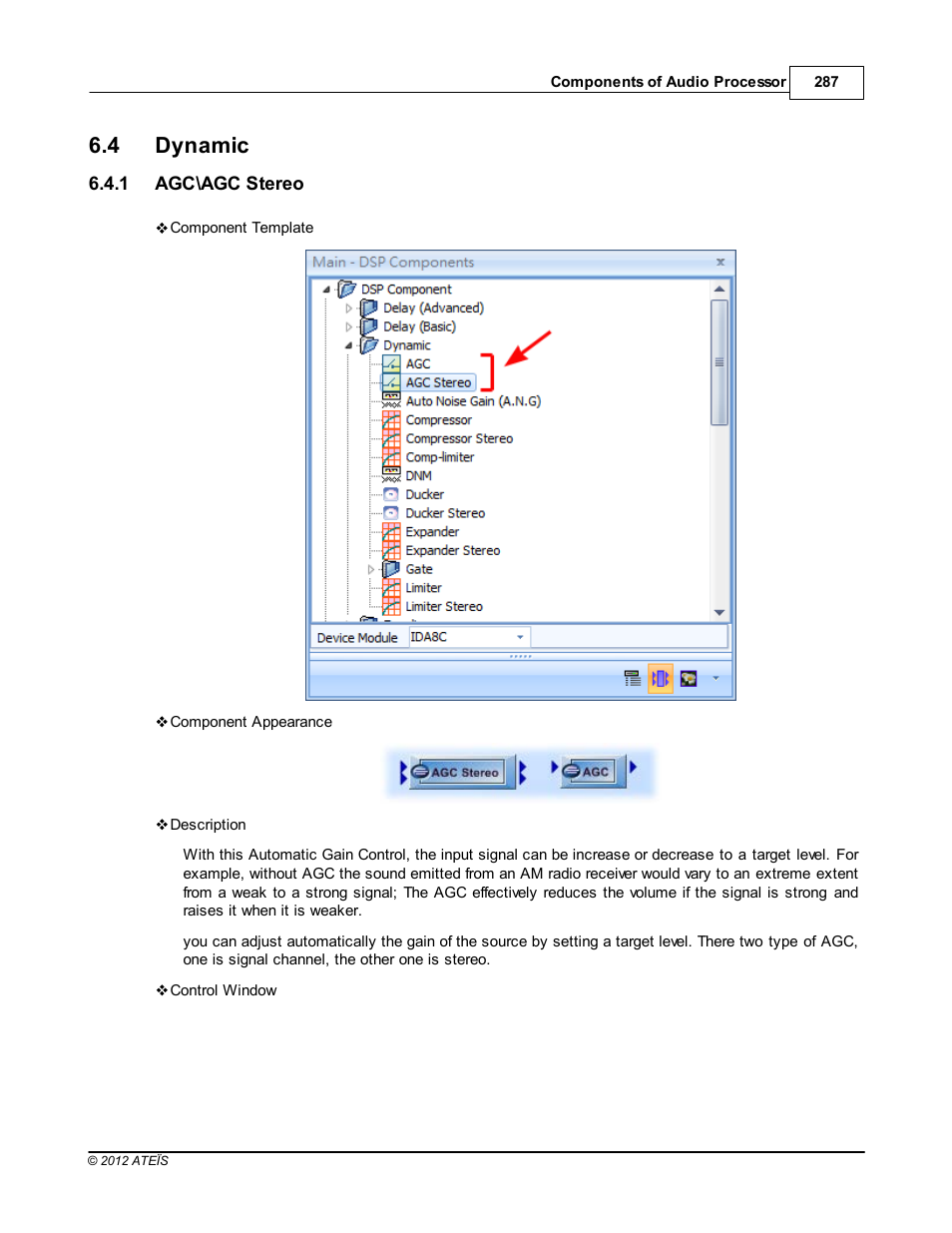 Dynamic, Agc\agc stereo, 4 dynamic | ATEIS IDA8C User Manual | Page 287 / 446