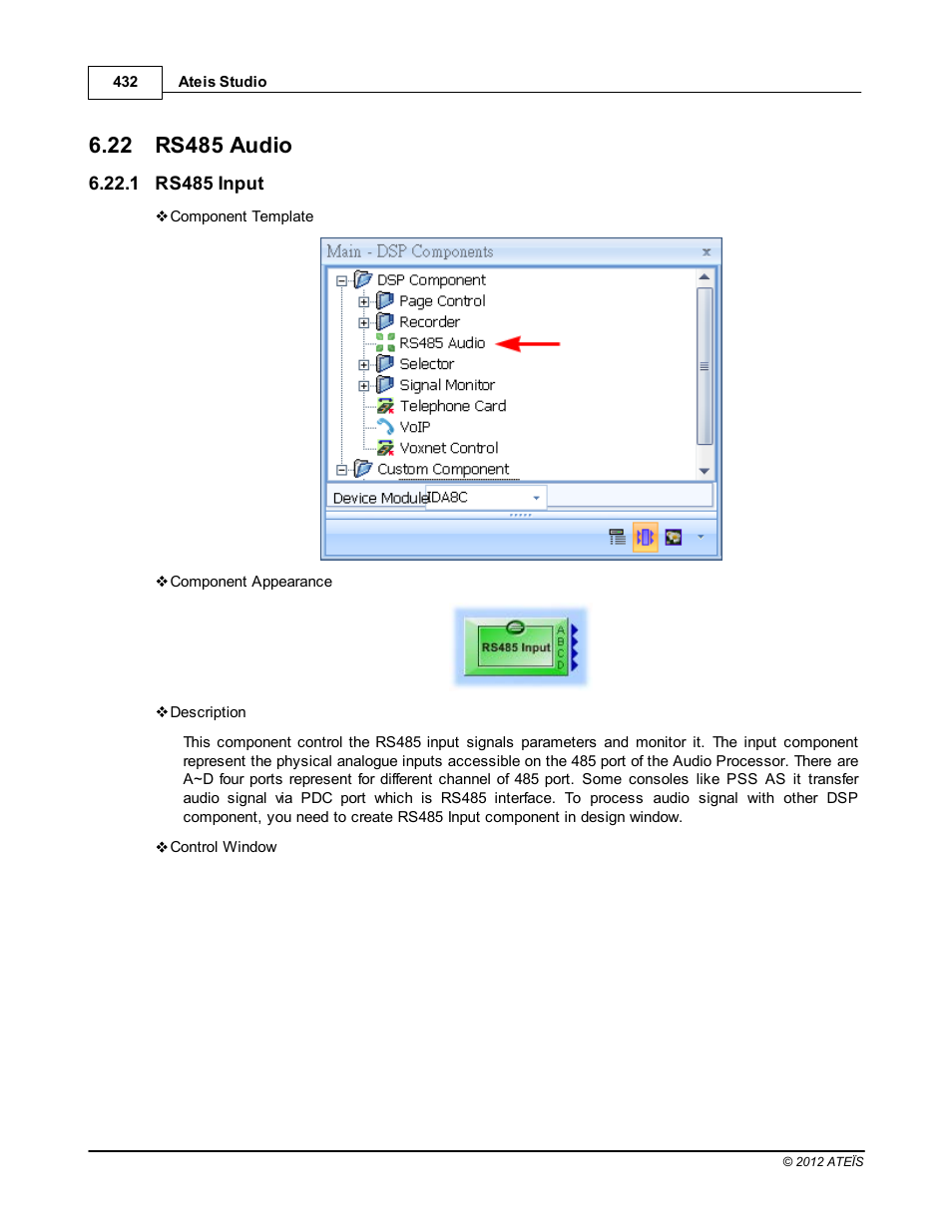 Rs485 audio, Rs485 input | ATEIS IDA8C User Manual | Page 432 / 446