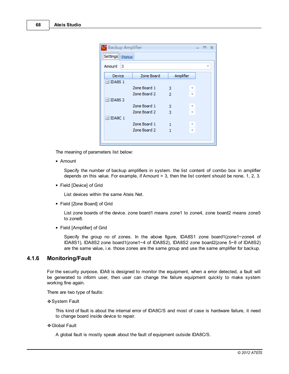 Monitoring/fault | ATEIS IDA8C User Manual | Page 68 / 446