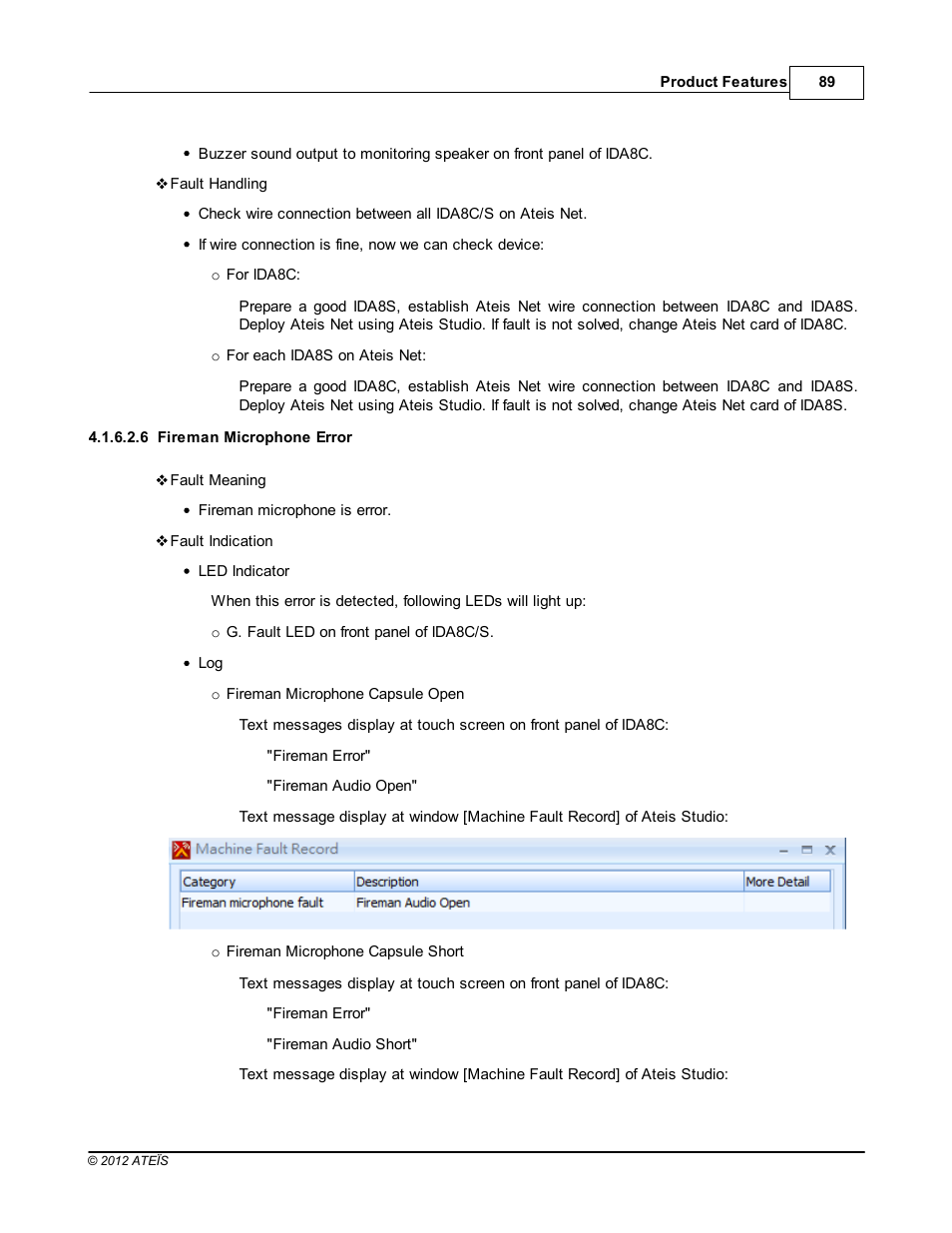 Fireman microphone error, Fireman error | ATEIS IDA8C User Manual | Page 89 / 446
