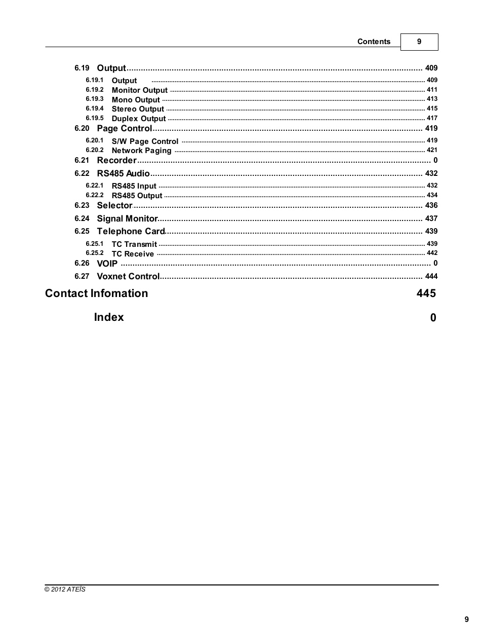 Contact infomation 445 index 0 | ATEIS IDA8C User Manual | Page 9 / 446