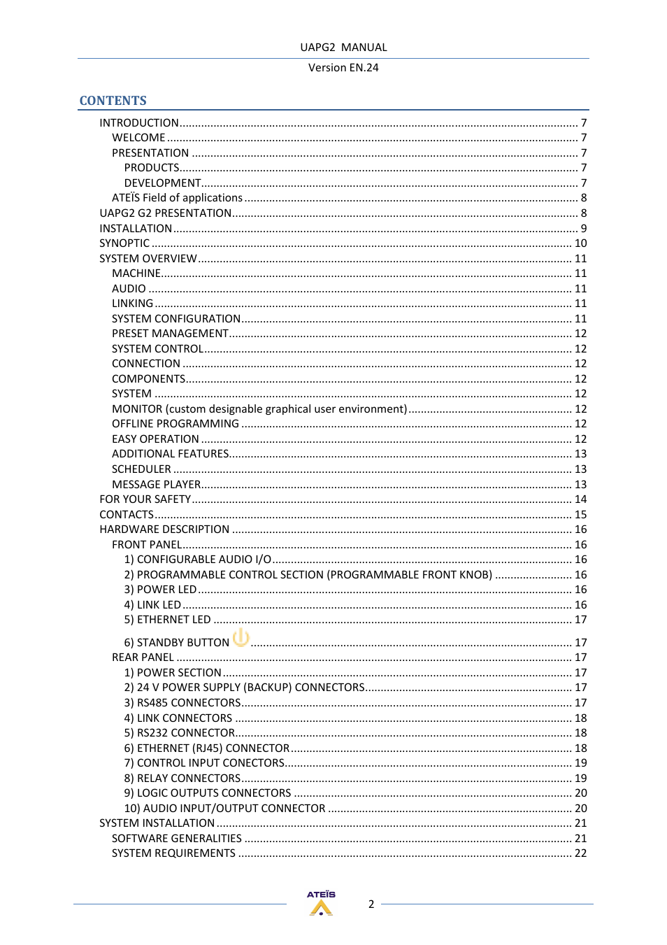 ATEIS UAPg2 User Manual | Page 2 / 224