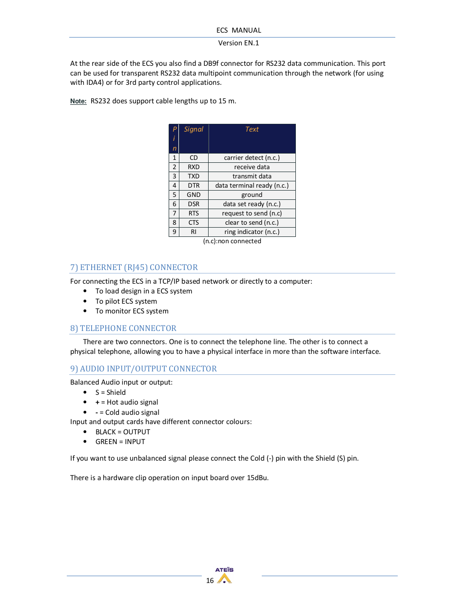 ATEIS ECS User Manual | Page 16 / 60