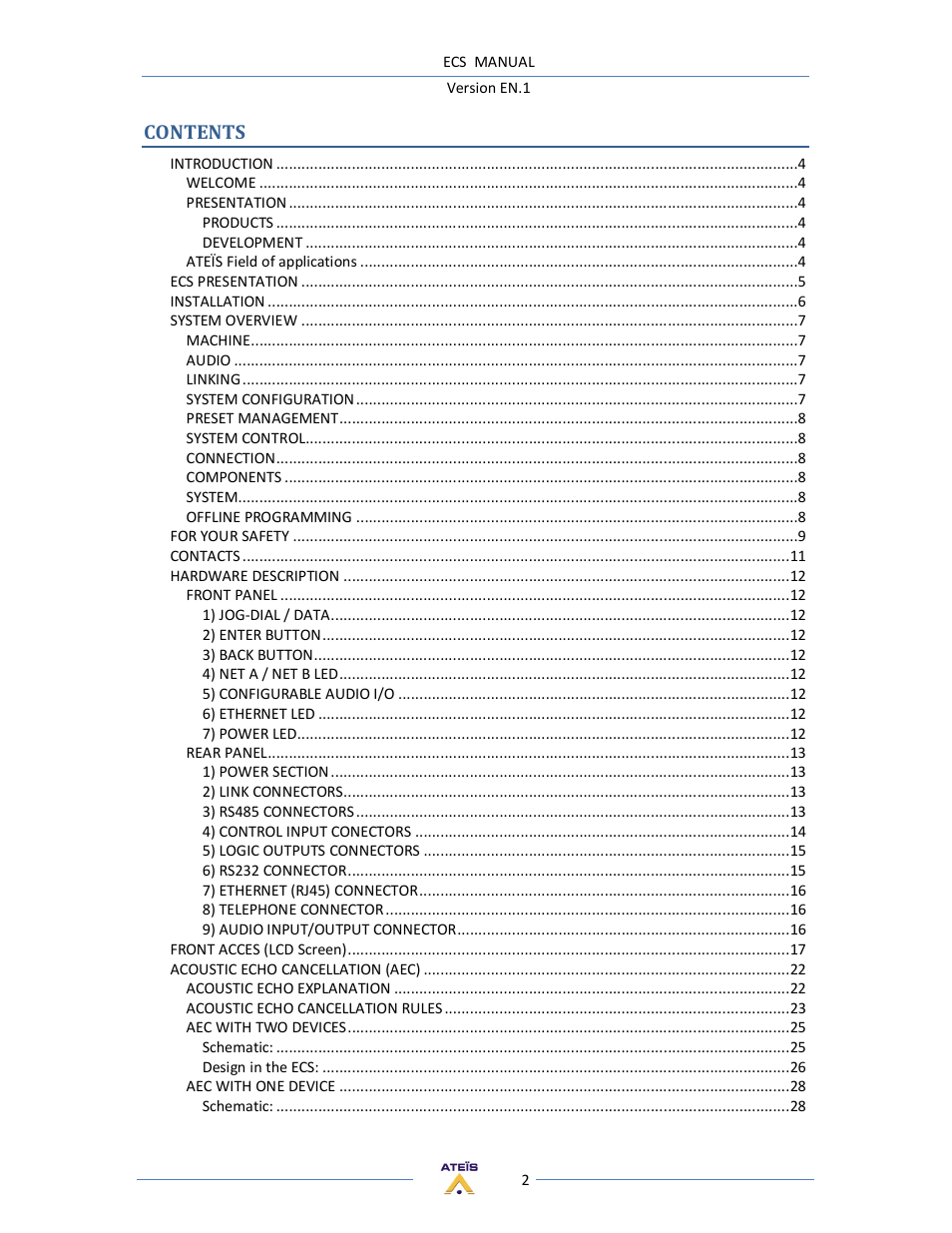 ATEIS ECS User Manual | Page 2 / 60