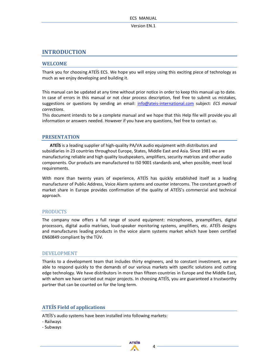 Introduction | ATEIS ECS User Manual | Page 4 / 60