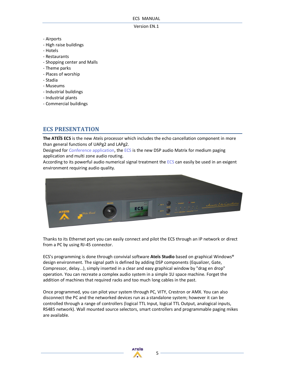 Ecs presentation | ATEIS ECS User Manual | Page 5 / 60