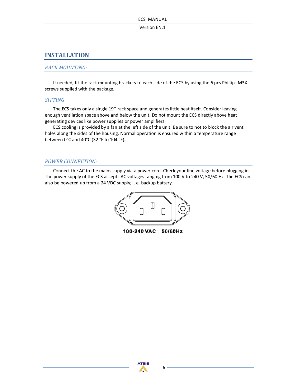 Installation | ATEIS ECS User Manual | Page 6 / 60