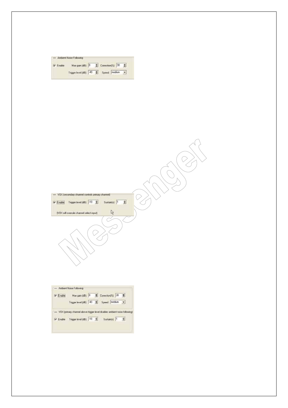 Ambient noise following, Ambient noise following and vox both on, Messenger operating manual | ATEIS Messenger Series User Manual | Page 19 / 38