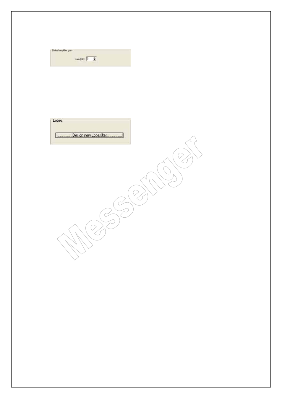 Global amplifier gain, Design new lobe filter, Messenger operating manual | ATEIS Messenger Series User Manual | Page 20 / 38