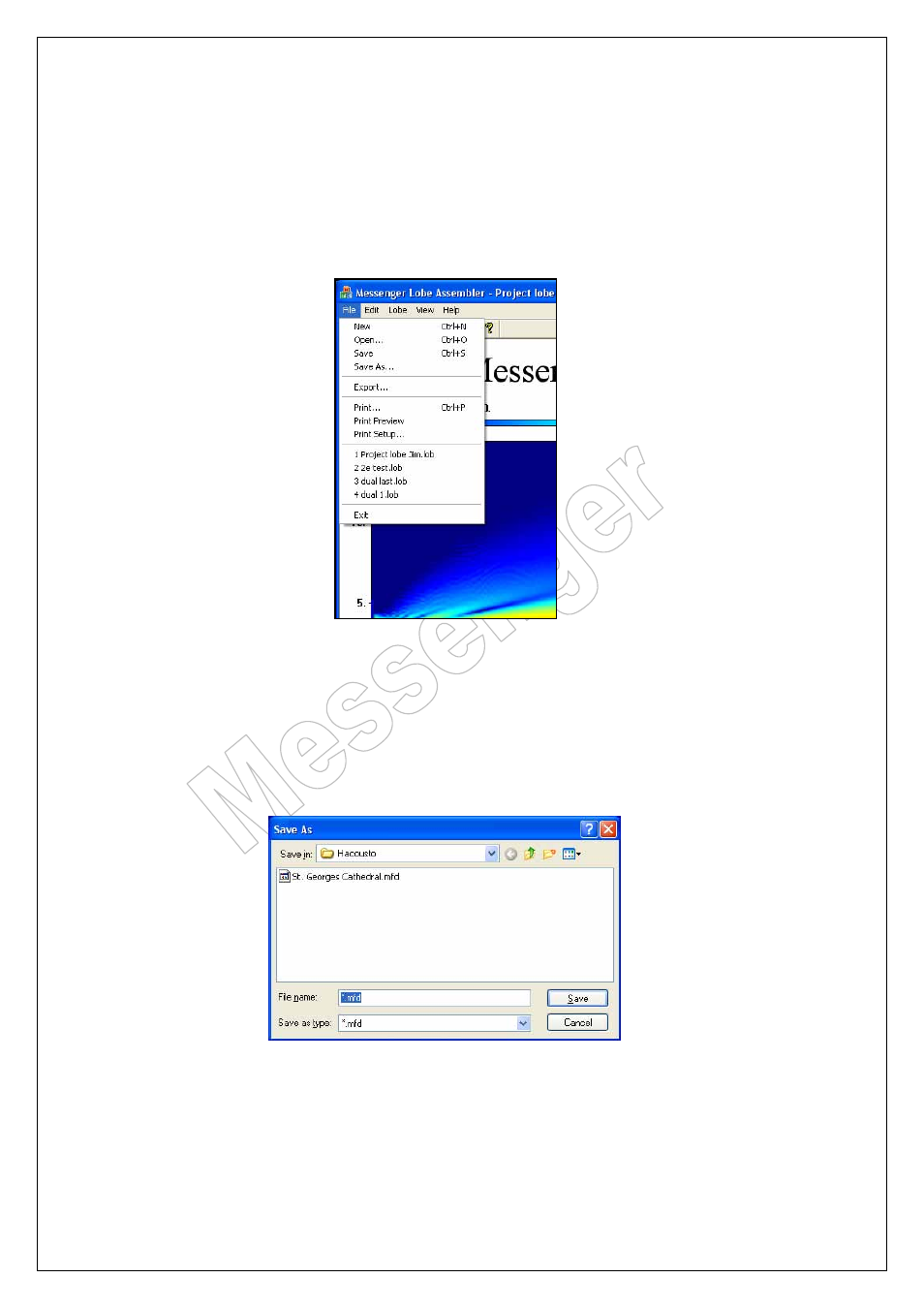 Save and exporting fir data, Save your project data, Exporting a fir-file or lobe-file | Ave and exporting, Data, Messenger operating manual | ATEIS Messenger Series User Manual | Page 33 / 38