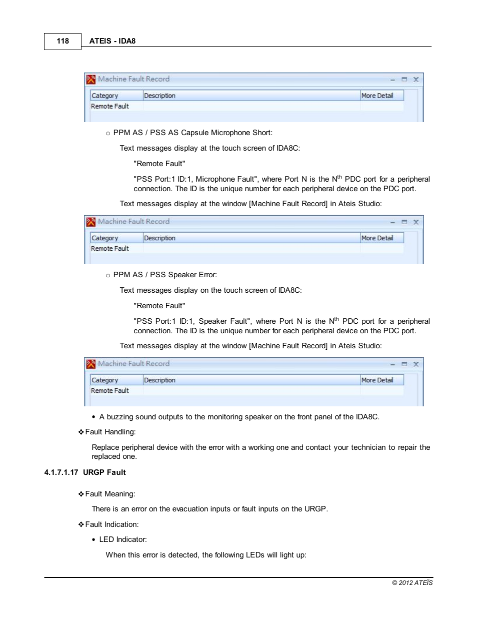 Urgp fault | ATEIS IDA8 User Manual | Page 118 / 582