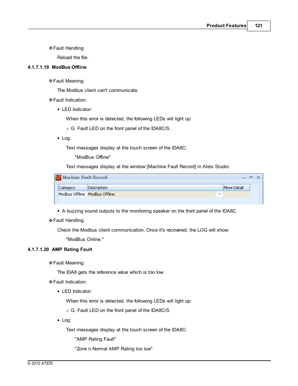 Modbus offline, Amp rating fault | ATEIS IDA8 User Manual | Page 121 / 582