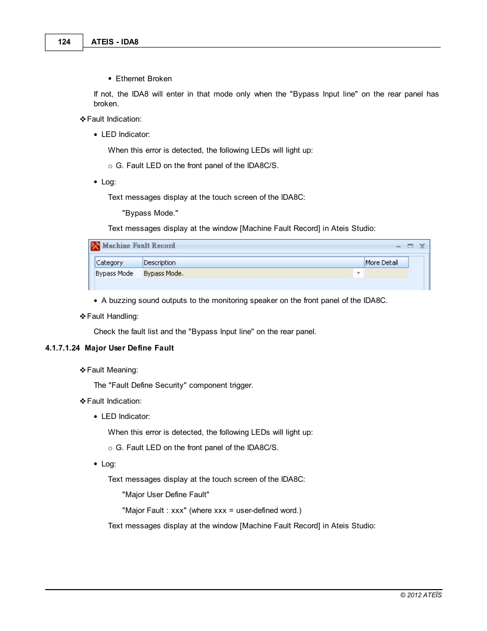 Major user define fault | ATEIS IDA8 User Manual | Page 124 / 582