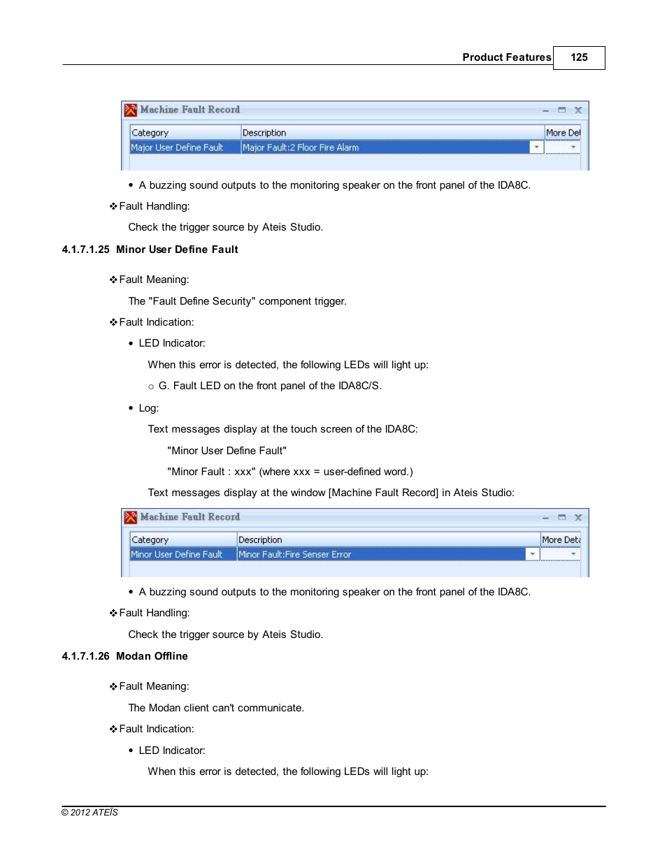 Minor user define fault, Modan offline | ATEIS IDA8 User Manual | Page 125 / 582