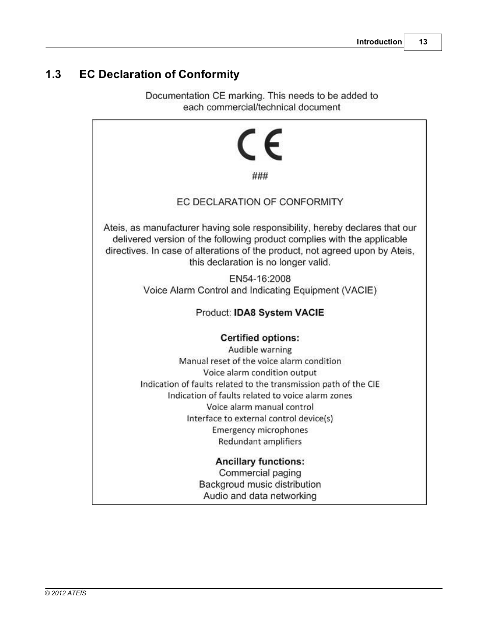 Ec declaration of conformity, 3 ec declaration of conformity | ATEIS IDA8 User Manual | Page 13 / 582