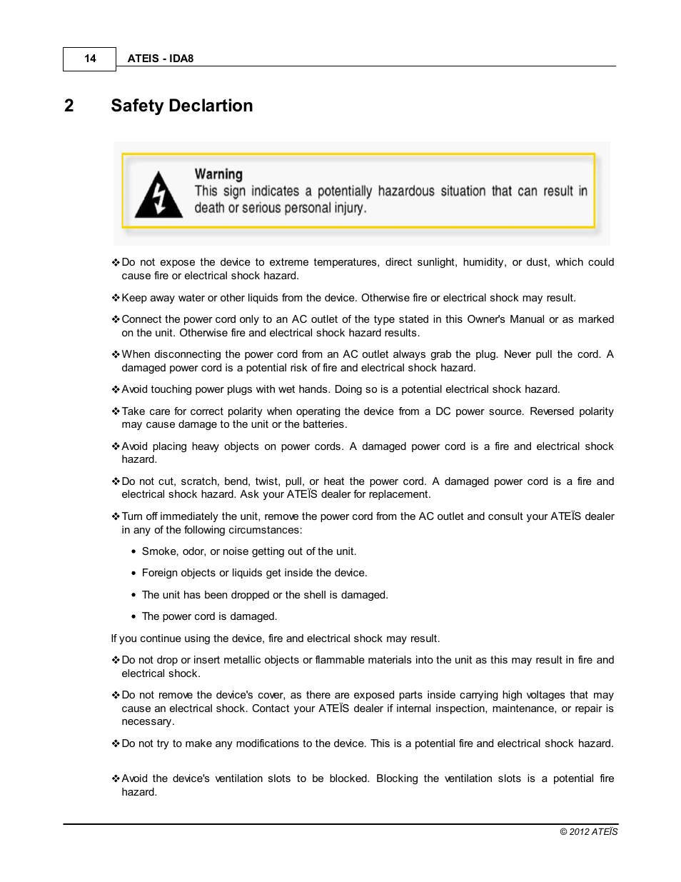 Safety declartion, 2safety declartion | ATEIS IDA8 User Manual | Page 14 / 582