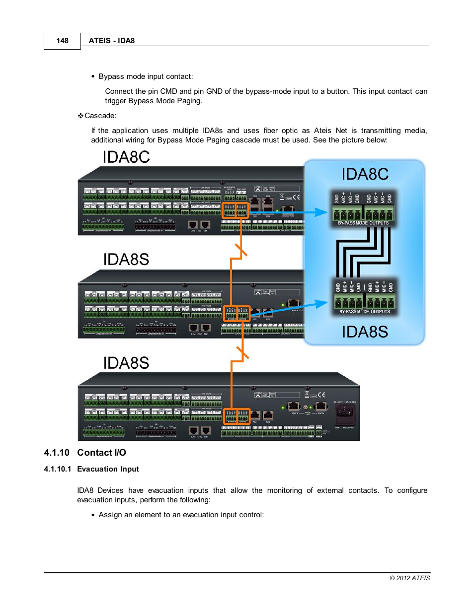 Contact i/o, Evacuation input | ATEIS IDA8 User Manual | Page 148 / 582