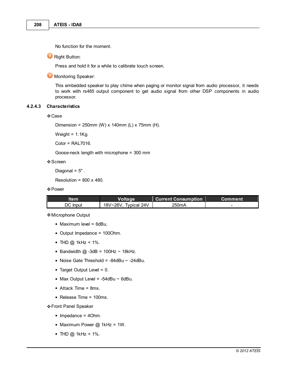 Characteristics | ATEIS IDA8 User Manual | Page 208 / 582