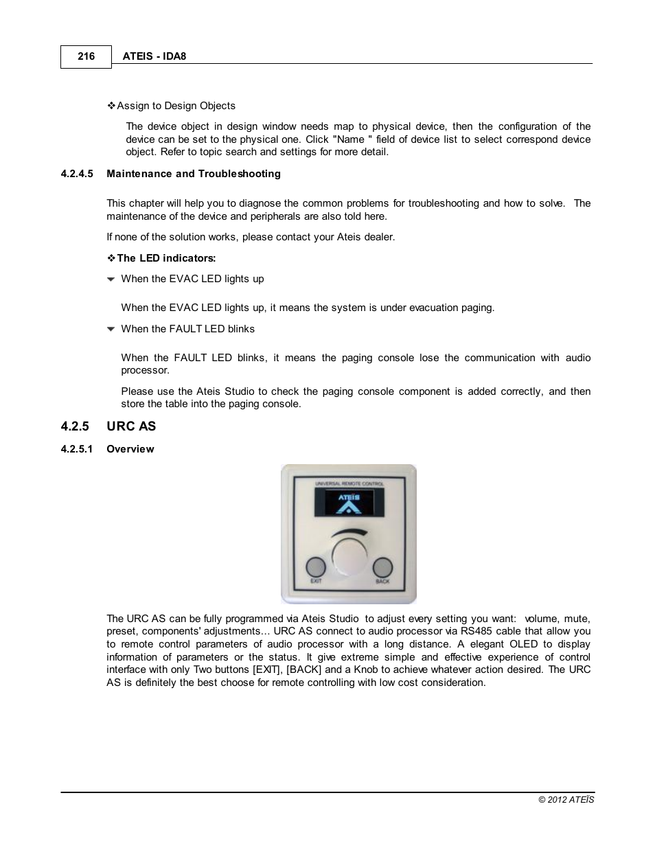 Maintenance and troubleshooting, Urc as, Overview | ATEIS IDA8 User Manual | Page 216 / 582