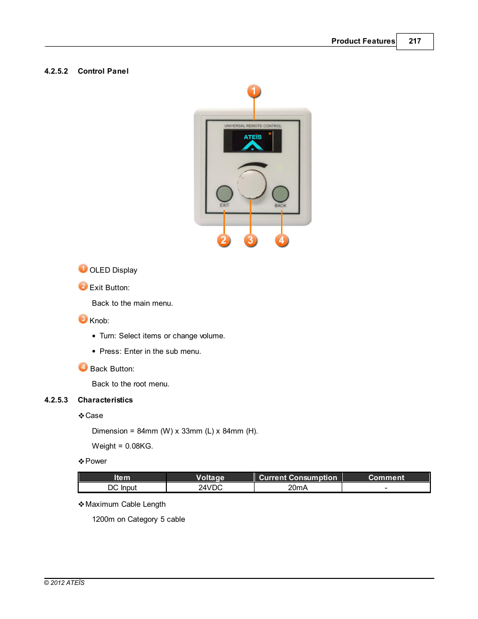 Control panel, Characteristics | ATEIS IDA8 User Manual | Page 217 / 582