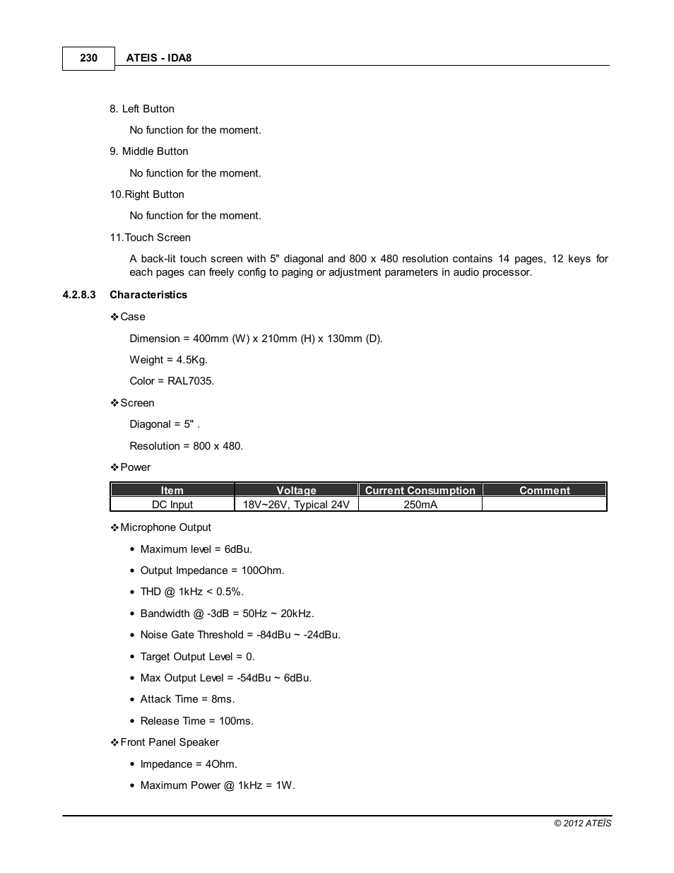 Characteristics | ATEIS IDA8 User Manual | Page 230 / 582