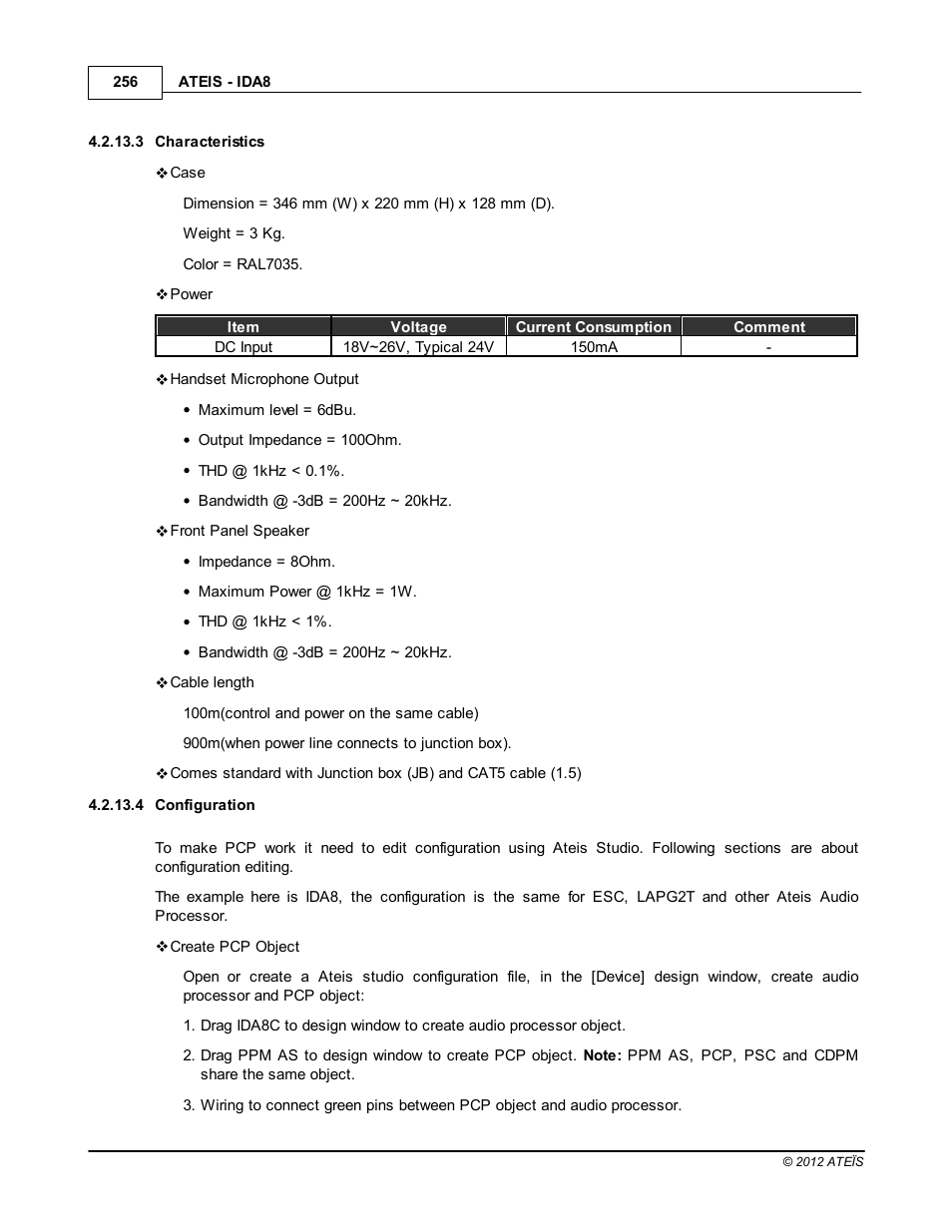 Characteristics, Configuration | ATEIS IDA8 User Manual | Page 256 / 582