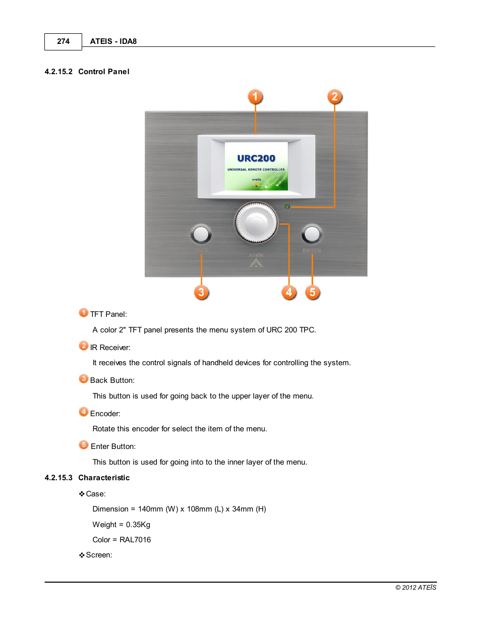 Control panel, Characteristic | ATEIS IDA8 User Manual | Page 274 / 582