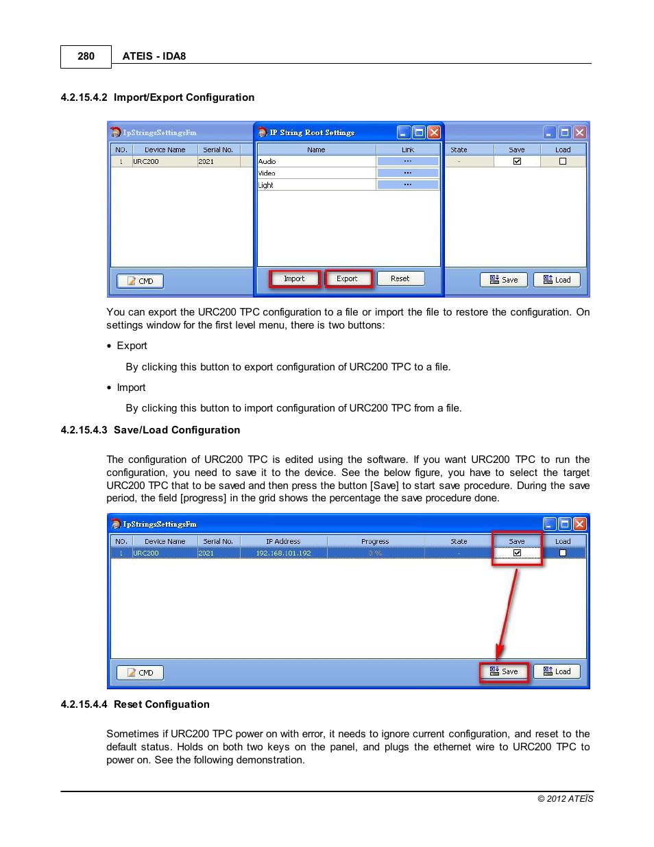 Import/export configuration, Save/load configuration, Reset configuation | ATEIS IDA8 User Manual | Page 280 / 582