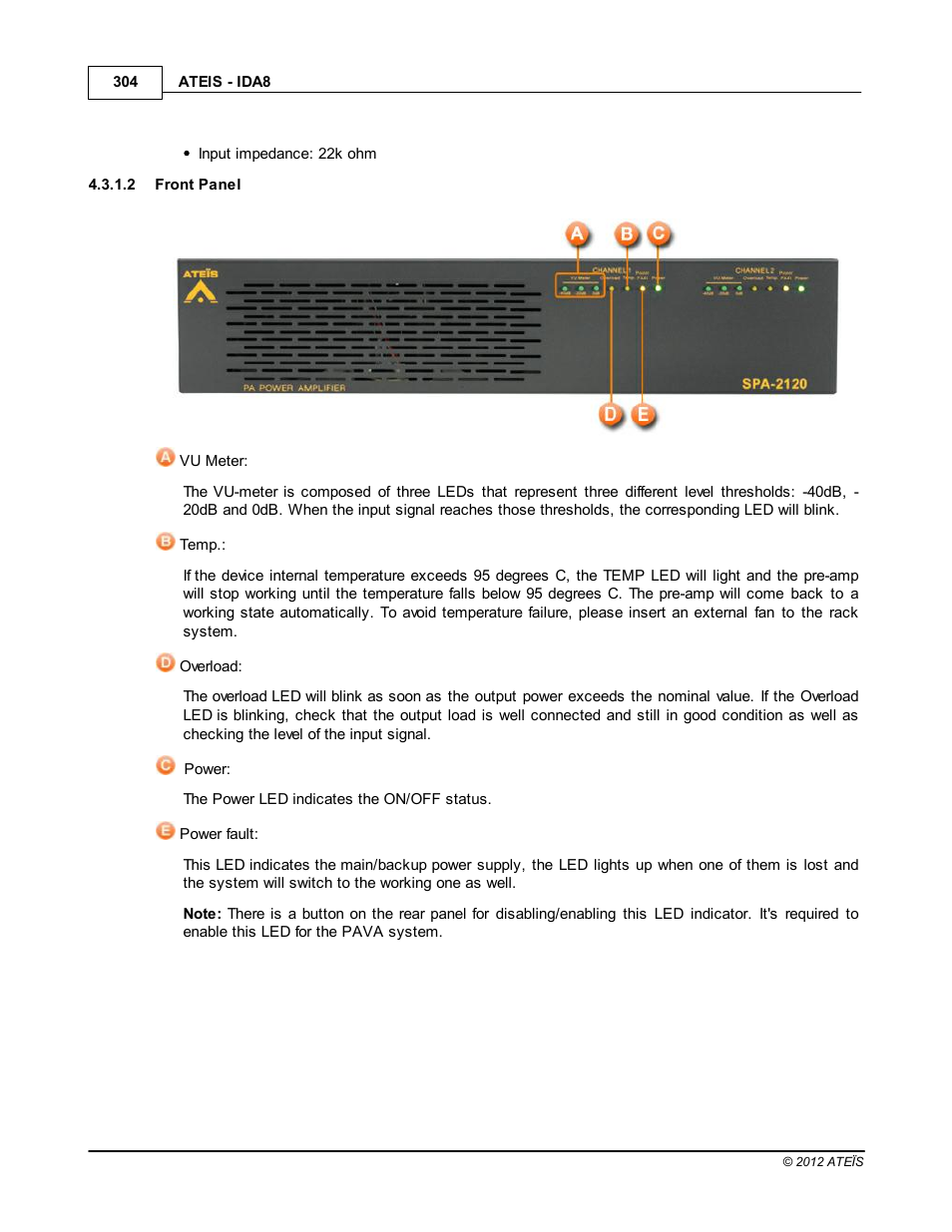 Front panel | ATEIS IDA8 User Manual | Page 304 / 582