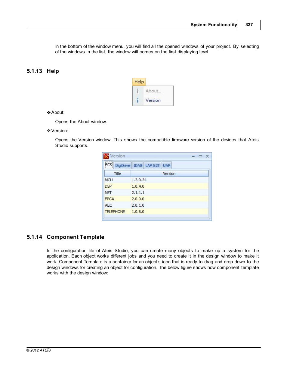 Help, Component template | ATEIS IDA8 User Manual | Page 337 / 582