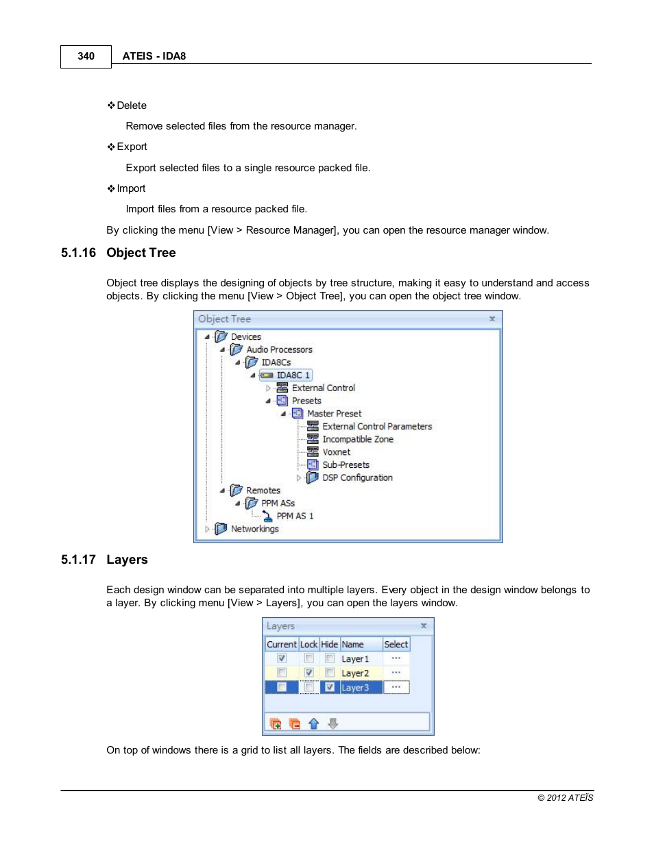 Object tree, Layers | ATEIS IDA8 User Manual | Page 340 / 582