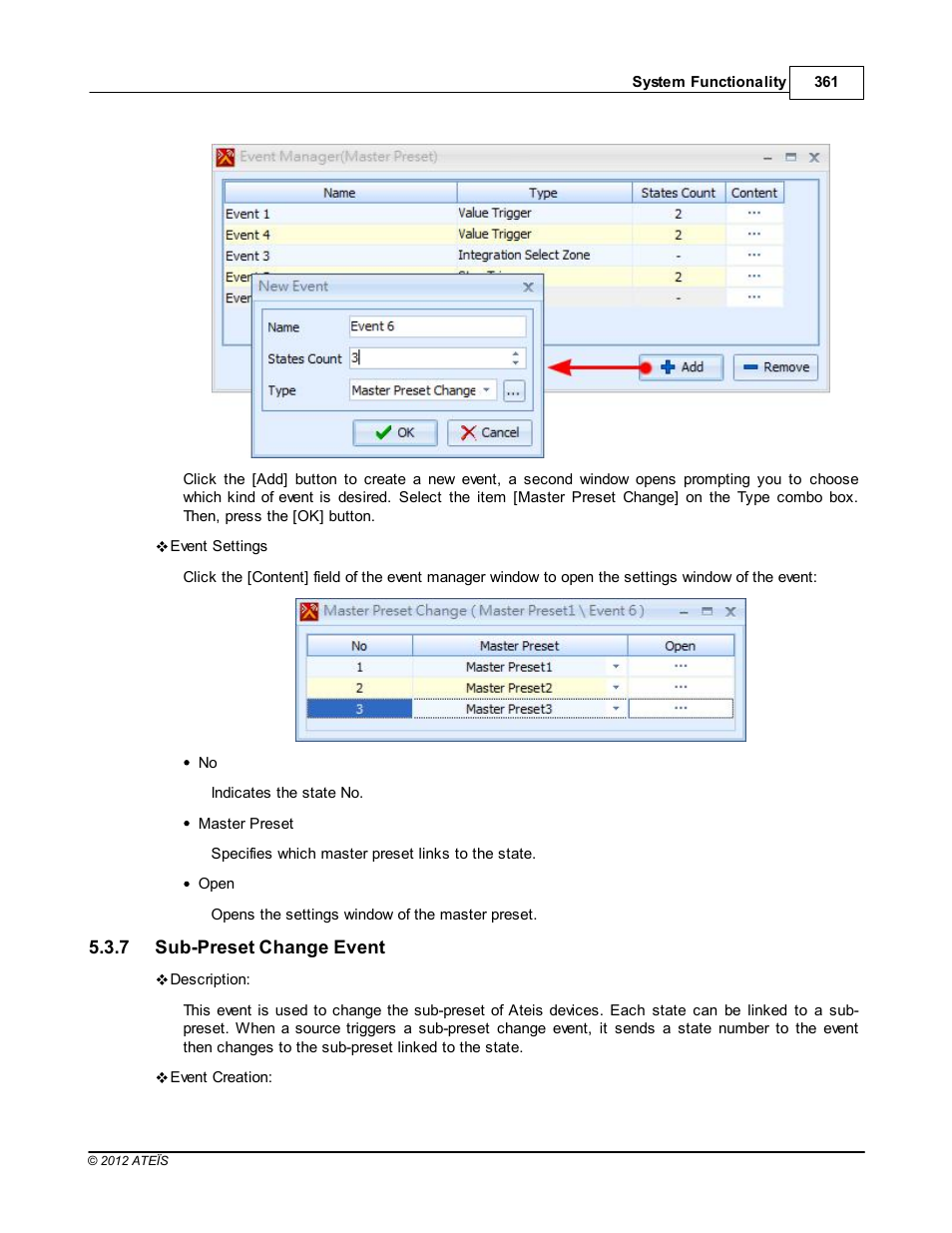 Sub-preset change event | ATEIS IDA8 User Manual | Page 361 / 582