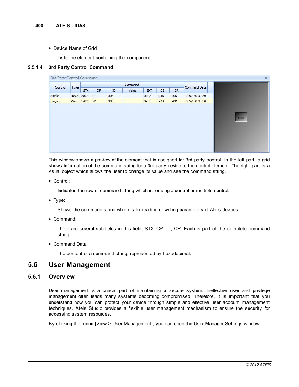 3rd party control command, User management, Overview | 6 user management | ATEIS IDA8 User Manual | Page 400 / 582