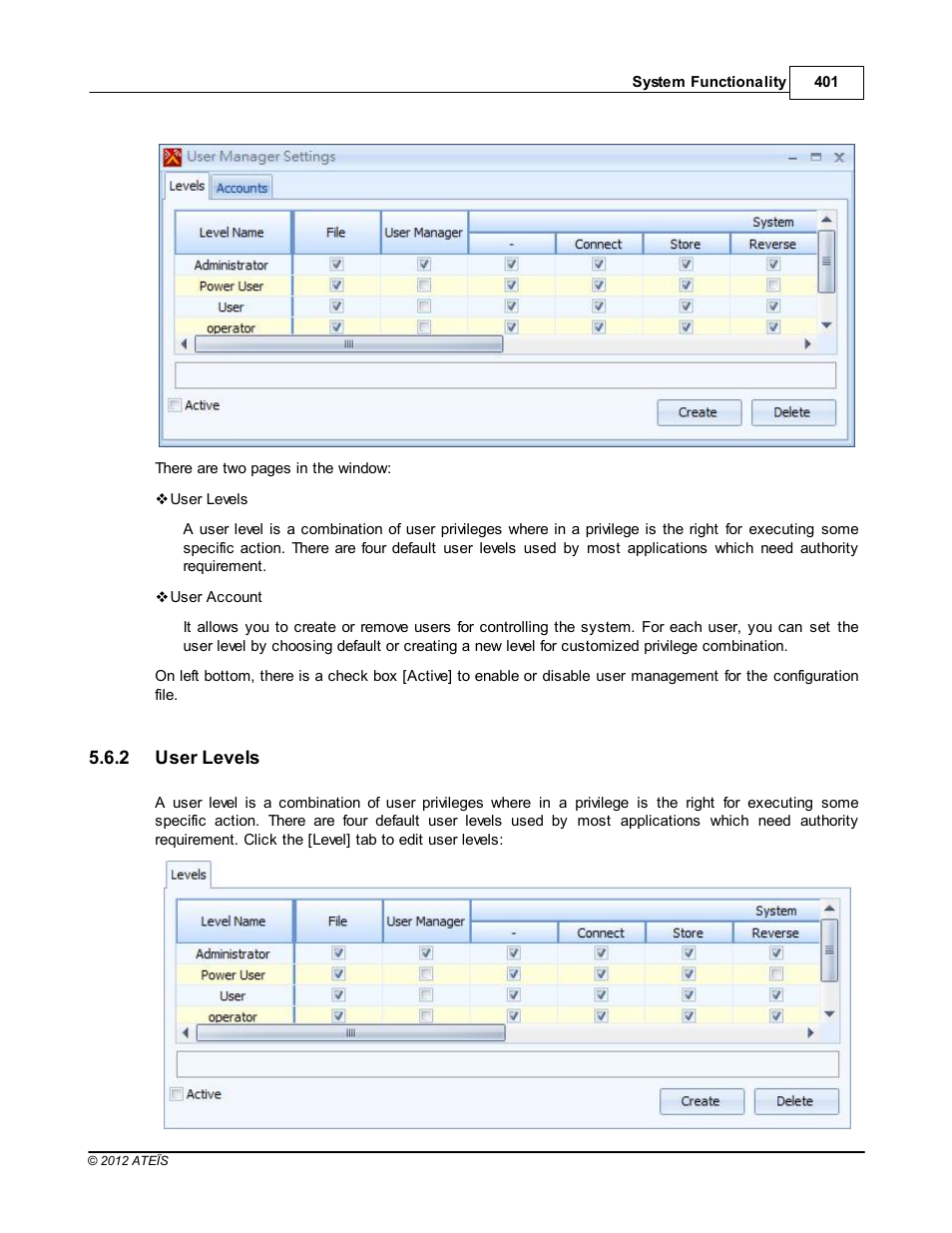 User levels | ATEIS IDA8 User Manual | Page 401 / 582