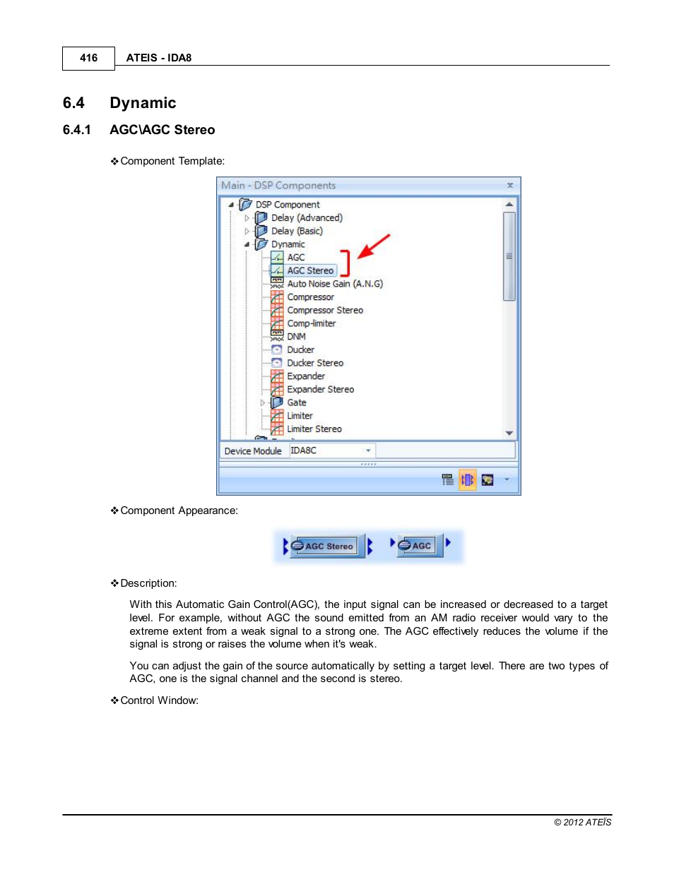 Dynamic, Agc\agc stereo, 4 dynamic | ATEIS IDA8 User Manual | Page 416 / 582