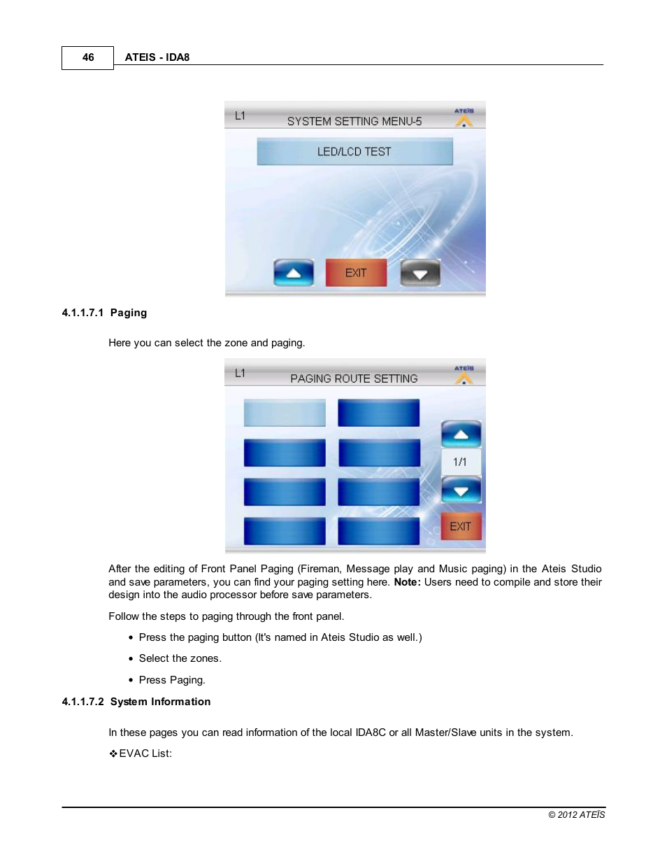 Paging, System information | ATEIS IDA8 User Manual | Page 46 / 582