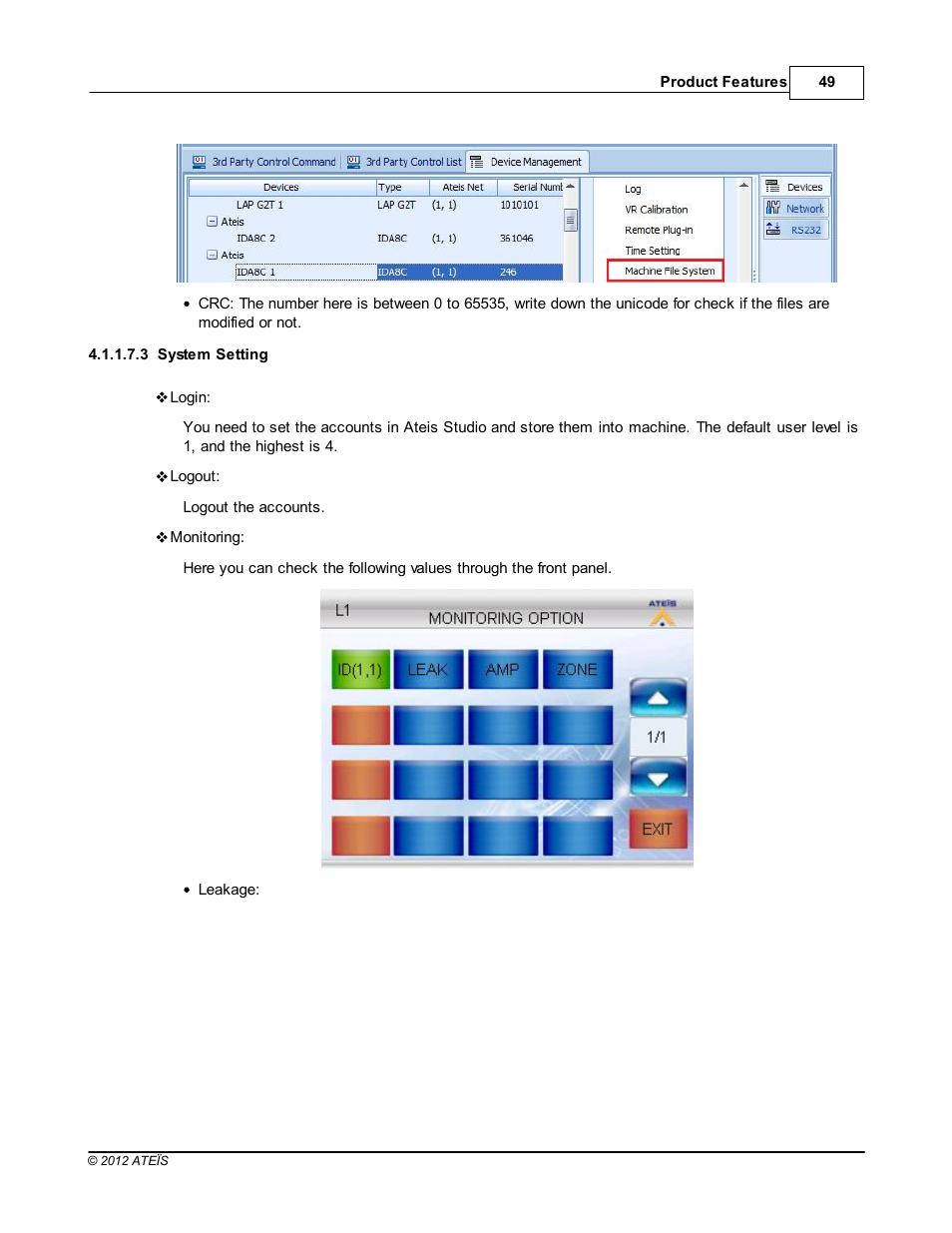 System setting | ATEIS IDA8 User Manual | Page 49 / 582