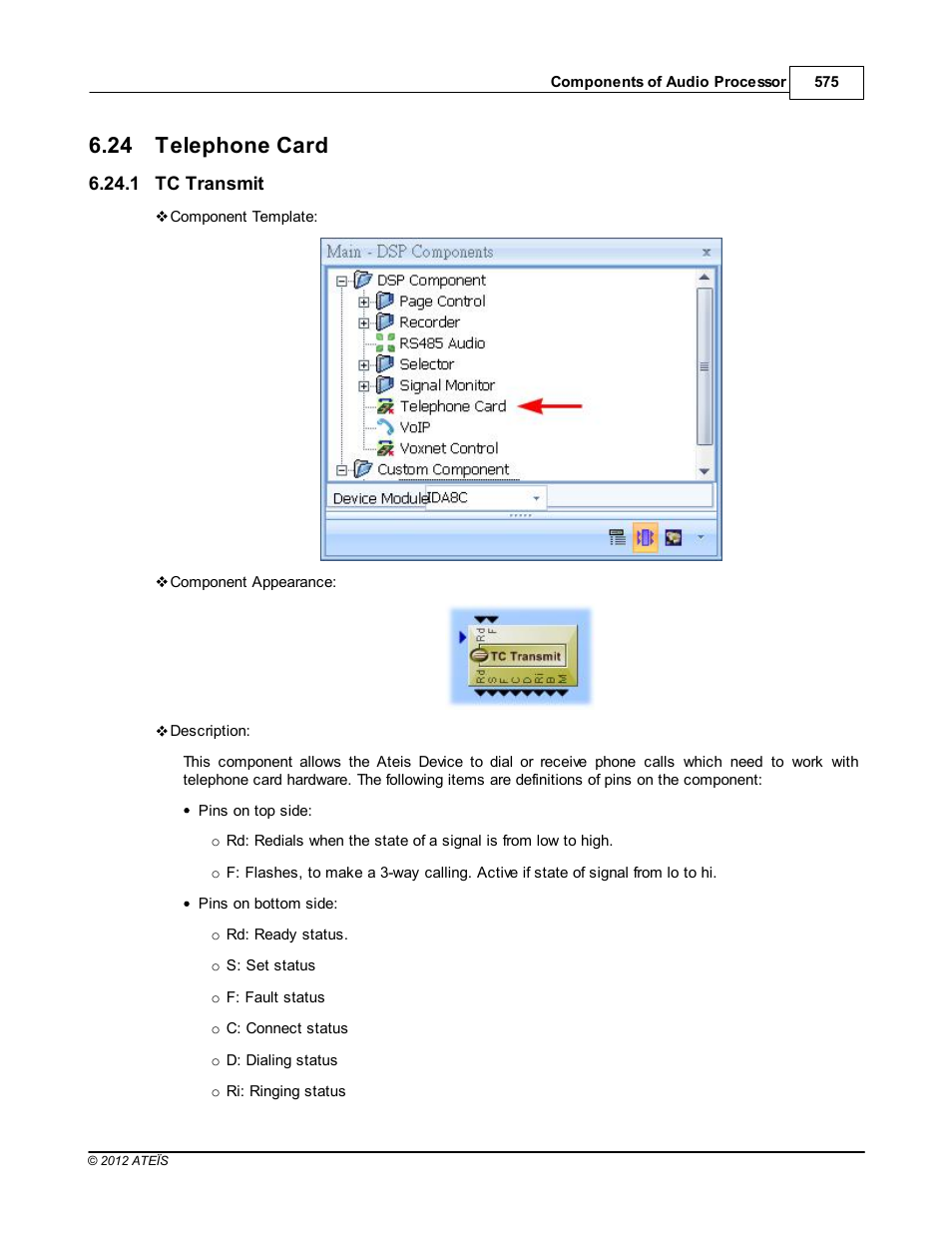 Telephone card, Tc transmit, 24 telephone card | ATEIS IDA8 User Manual | Page 575 / 582