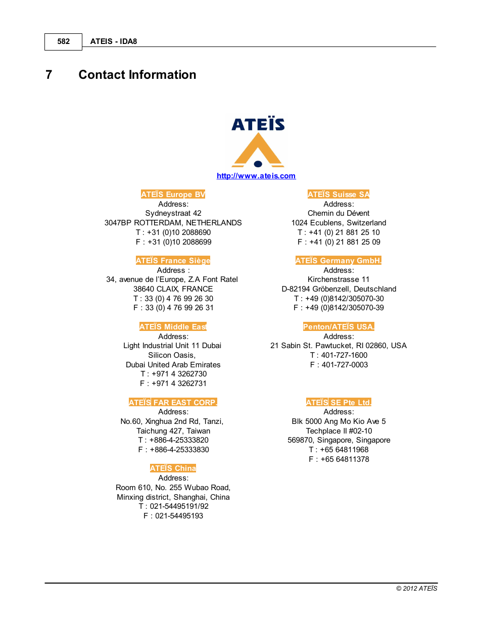 Contact information, 7contact information | ATEIS IDA8 User Manual | Page 582 / 582