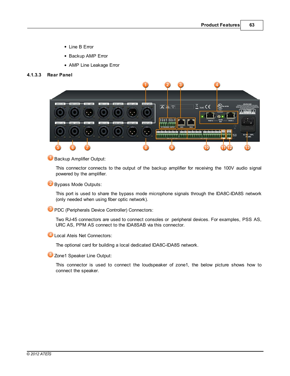 Rear panel | ATEIS IDA8 User Manual | Page 63 / 582