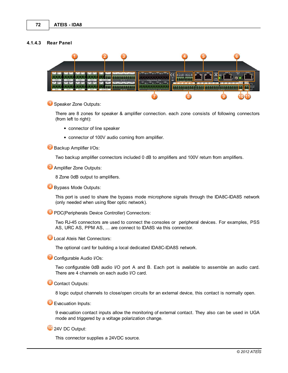 Rear panel | ATEIS IDA8 User Manual | Page 72 / 582