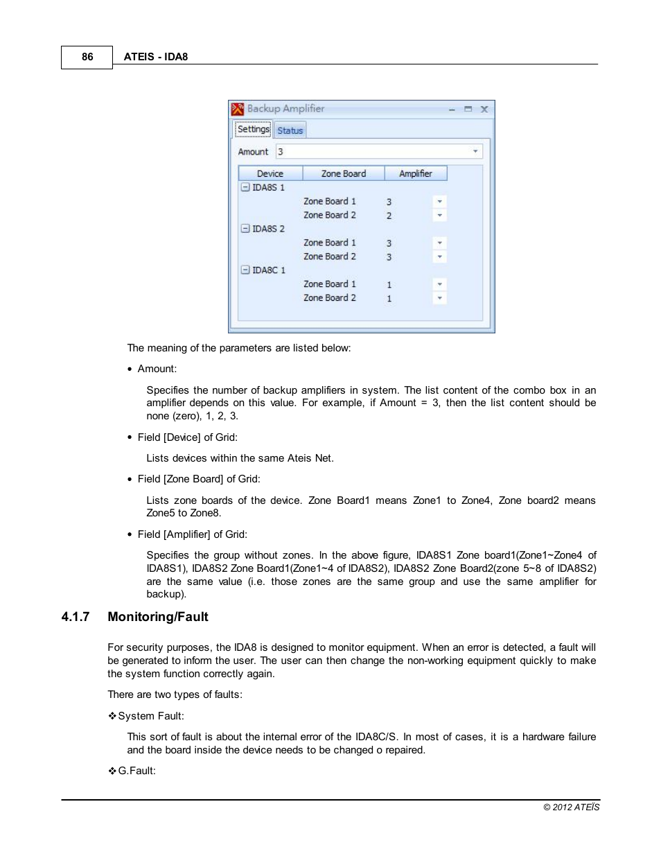 Monitoring/fault | ATEIS IDA8 User Manual | Page 86 / 582