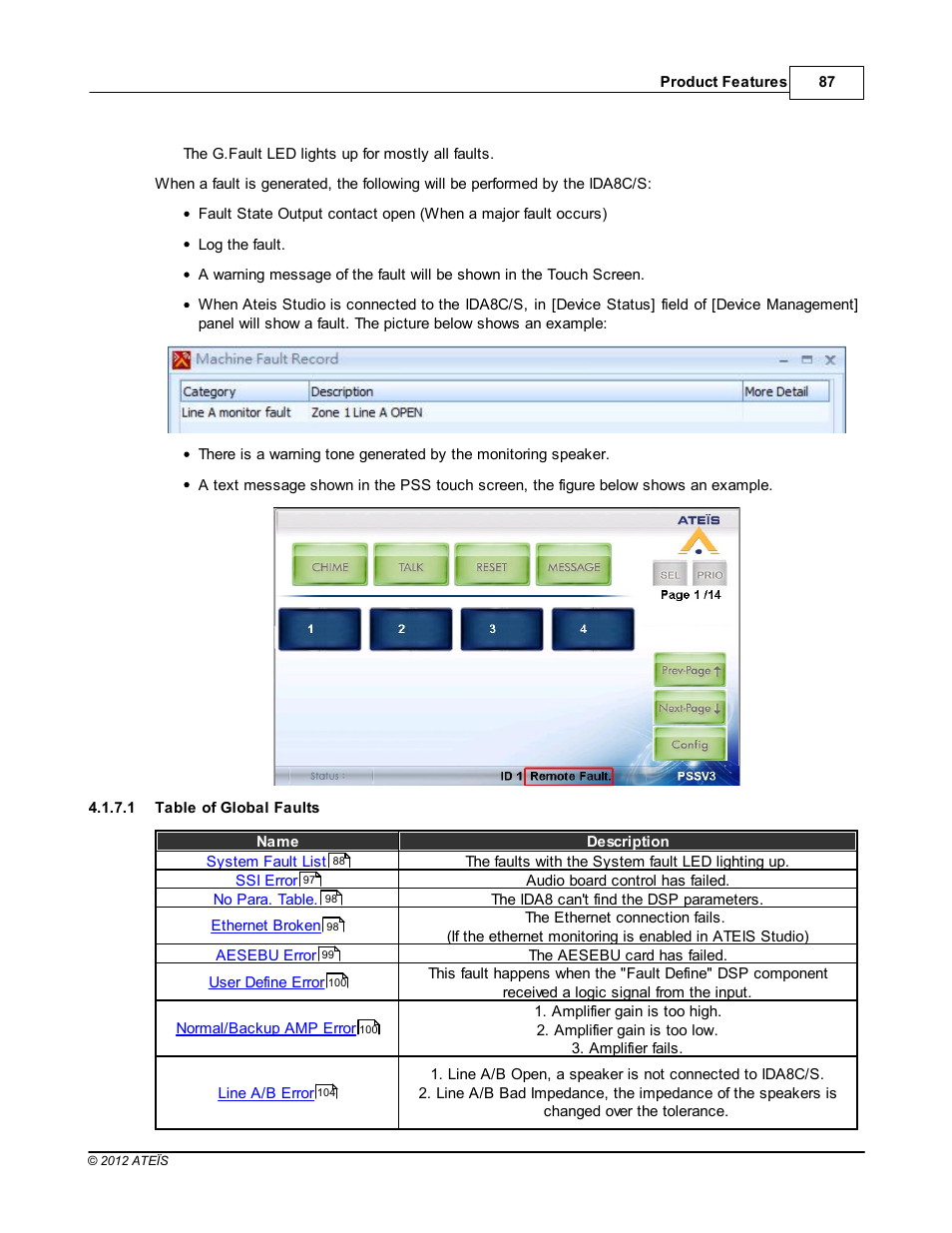 Table of global faults | ATEIS IDA8 User Manual | Page 87 / 582