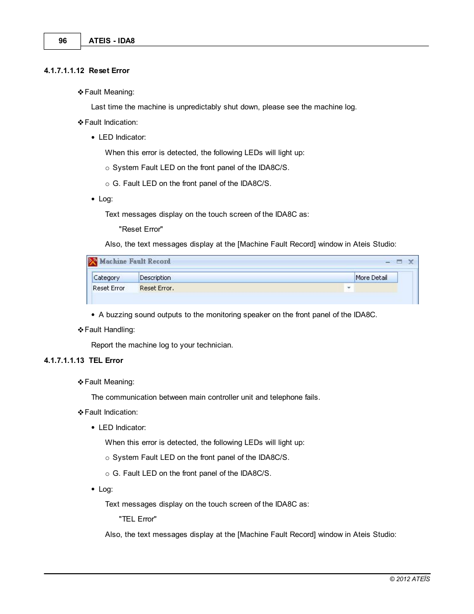 Reset error, Tel error | ATEIS IDA8 User Manual | Page 96 / 582