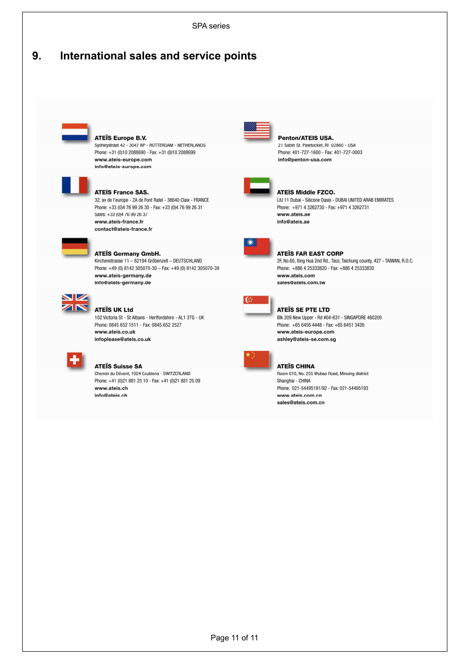 International sales and service points | ATEIS SPA 2120 User Manual | Page 11 / 11