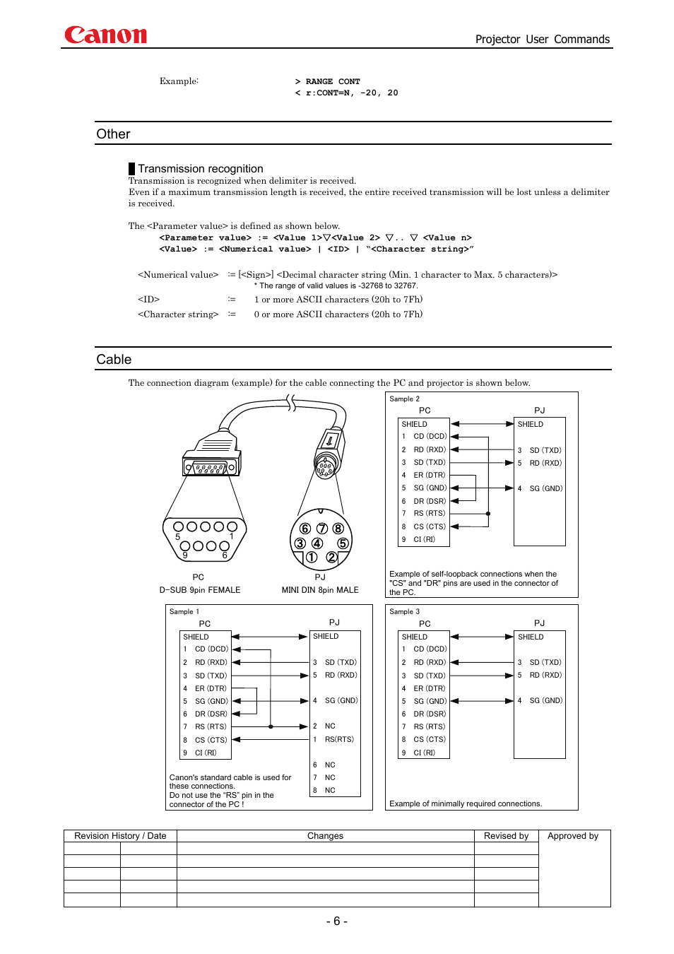 Other, Cable, Projector user commands | Transmission recognition | Canon SX 50 User Manual | Page 12 / 244