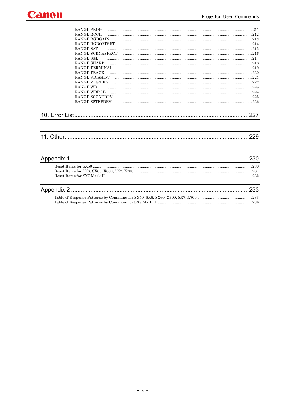 Error list, Other, Appendix 1 | Appendix 2 | Canon SX 50 User Manual | Page 6 / 244