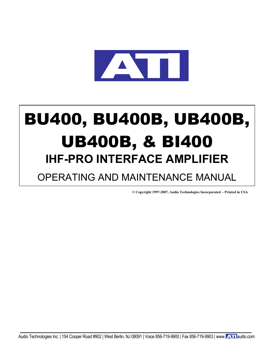 ATI Audio BU400B User Manual | 7 pages