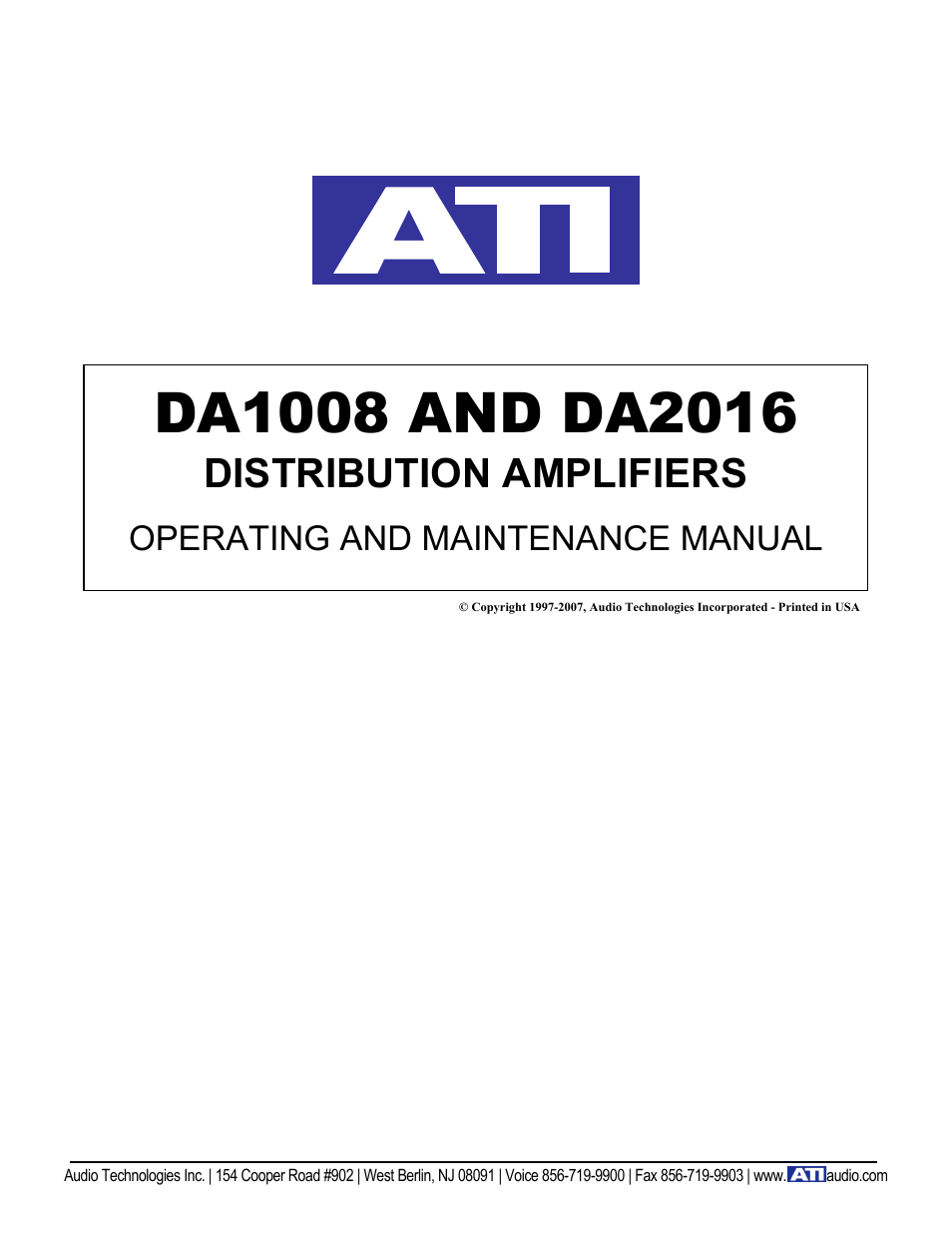 ATI Audio DA1008-1 User Manual | 6 pages